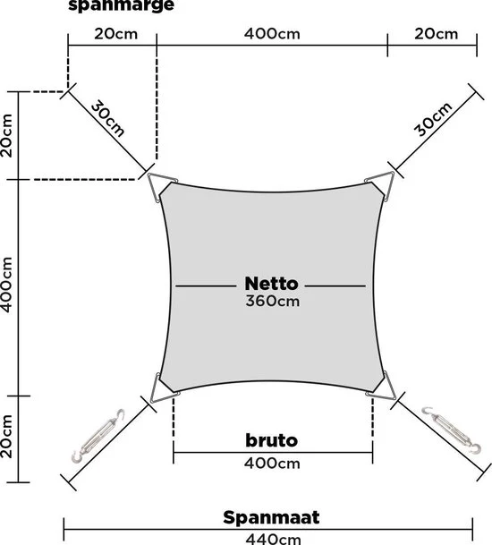 4gardenz 25 delige RVS Paal-Muur Schaduwdoek Montageset Nylon - 8 mm
