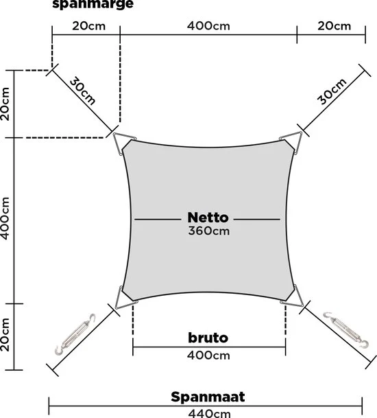 4gardenz® 29 delige Schaduwdoek Bevestigingset RVS-Nylon Paal-Muur