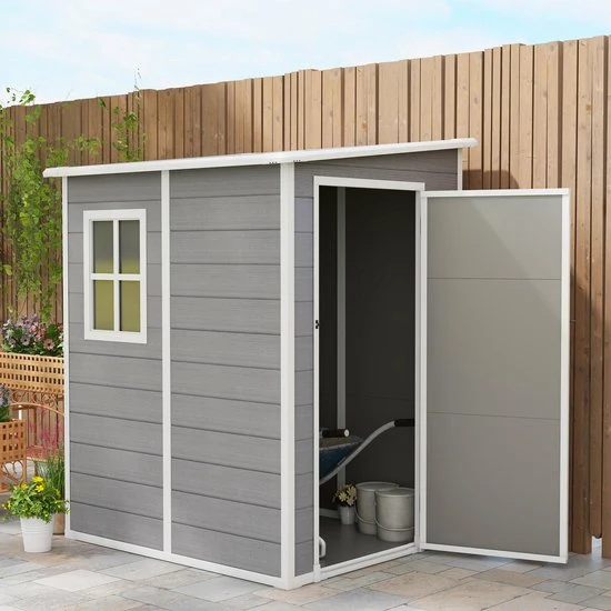 4goodz Aluminium Aanbouw Tuinschuur - 122x149x192-177 cm - Grijs-Wit