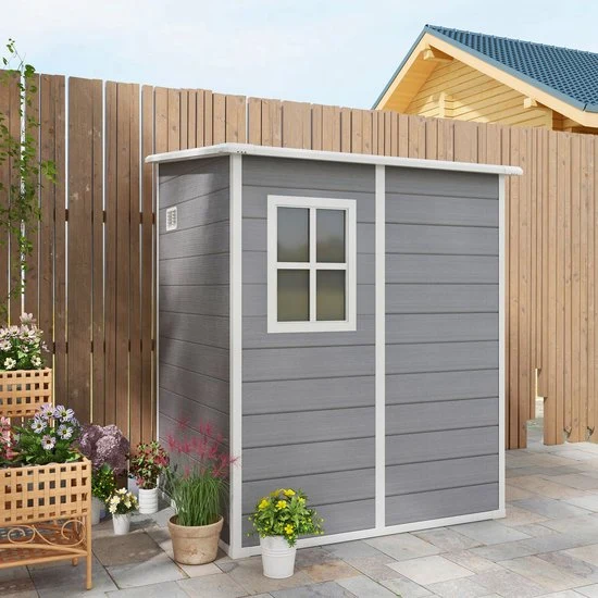 4goodz Aluminium Aanbouw Tuinschuur - 122x149x192-177 cm - Grijs-Wit