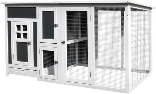4goodz Kippenhok met Nestkast met 2 Compartimenten Hout - Grijs-Wit