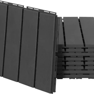 4goodz Set van 9 Kunststof Terrastegels met Houtnerf - Klikmechanisme - 0,81 m2 - Zwart