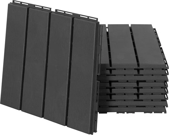 4goodz Set van 9 Kunststof Terrastegels met Houtnerf - Klikmechanisme - 0,81 m2 - Zwart