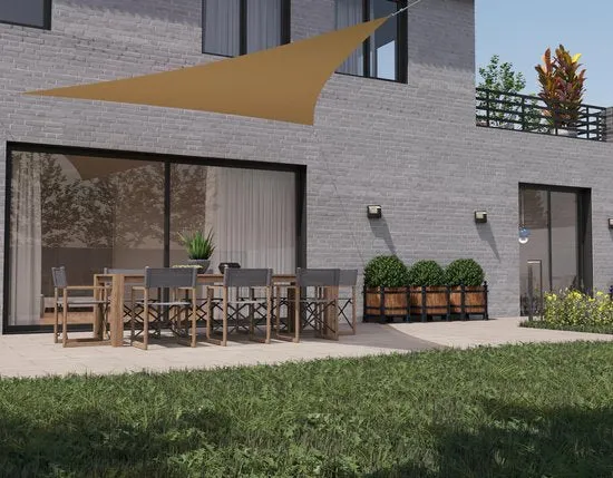 hanSe® Schaduwdoek Driehoek Gelijkbenig Waterdoorlatend 3,5x3,5x4,95 m Zand