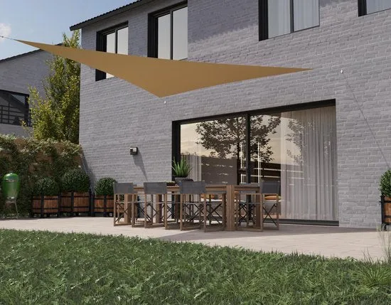 hanSe® Schaduwdoek Driehoek Gelijkbenig Waterdoorlatend 3,5x3,5x4,95 m Zand
