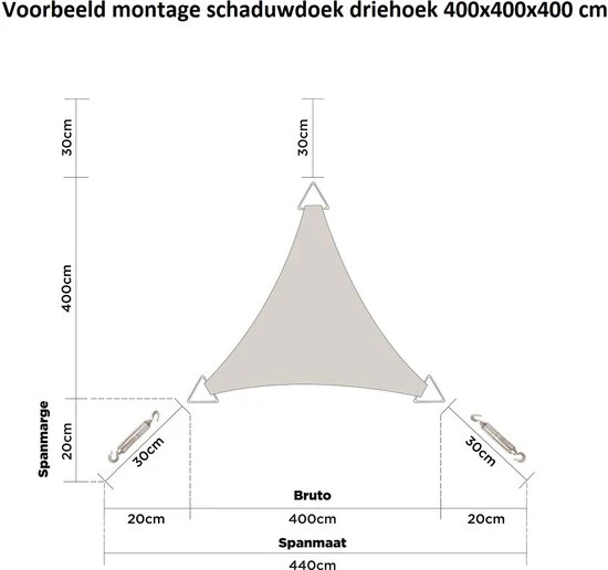 hanSe® Schaduwdoek Driehoek Gelijkbenig Waterdoorlatend 3,5x3,5x4,95 m Zand