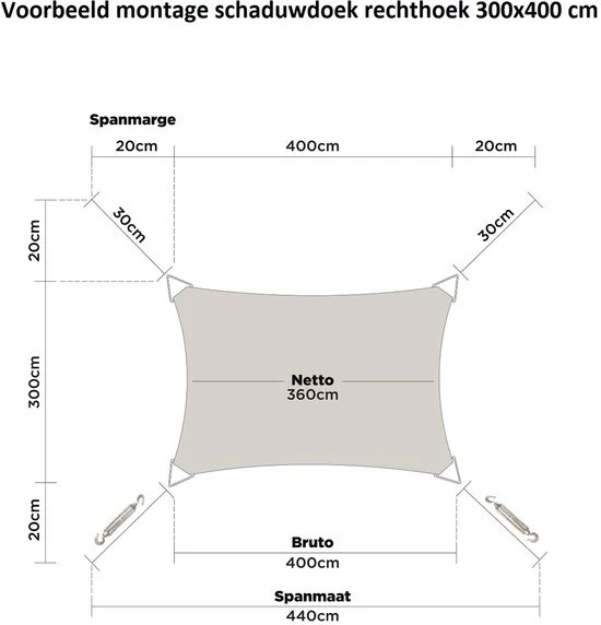 hanSe® Schaduwdoek Rechthoek Waterafstotend 3x4,5 m Zonnedoek Grijs