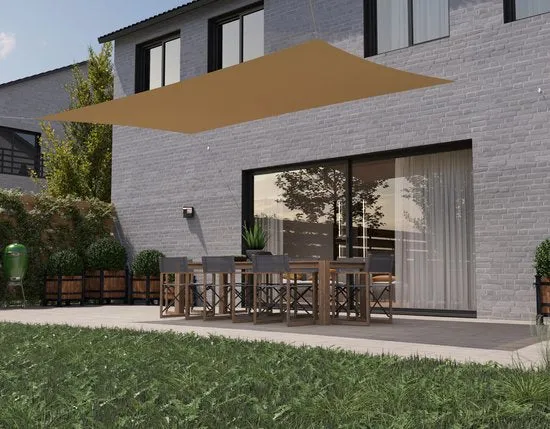 hanSe® Schaduwdoek Rechthoek Waterdoorlatend 3,5x5,5 m Zonnedoek Creme
