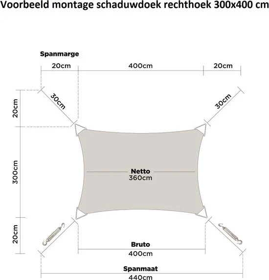 hanSe® Schaduwdoek Rechthoek Waterdoorlatend 3x4 m Lichtgrijs