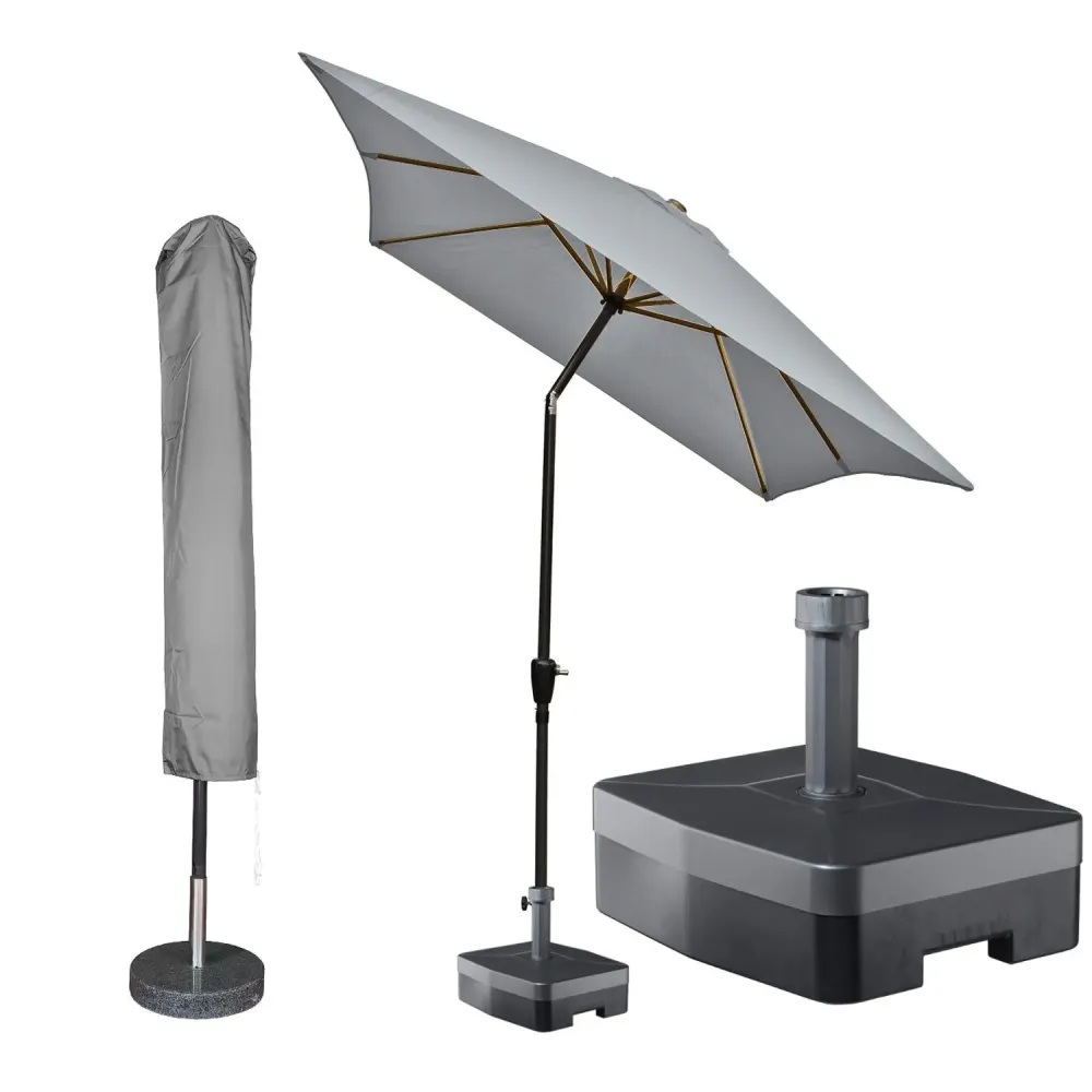 Kopu® Bilbao Parasolset Rechthoekig 150x250 cm met Hoes en Voet - Lichtgrijs