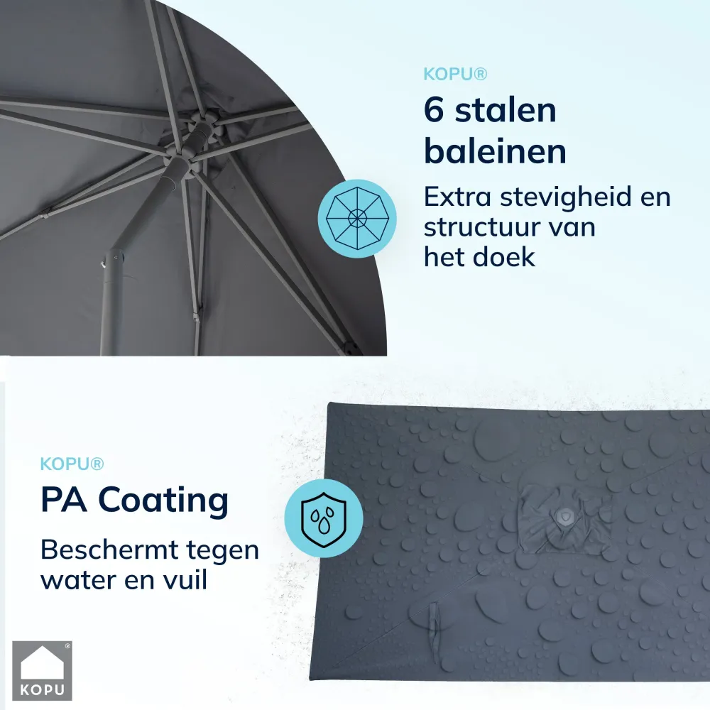 Kopu® Leon Parasol Rechthoek 150x250 cm - met Hoes en Voet - Grijs