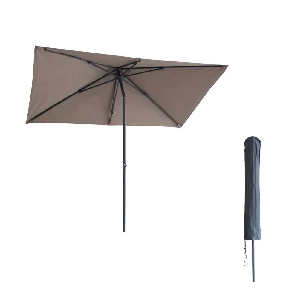 Kopu® Leon Parasol Rechthoek 150x250cm met Hoes - Hoogteverstelbaar - Taupe