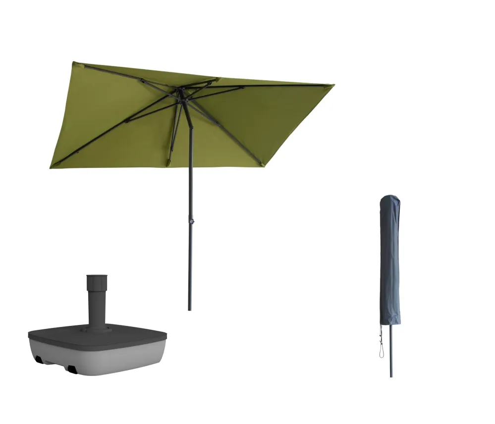 Kopu® Leon Parasol Rechthoek 150x250cm met Hoes en Voet - Balkonparasol Olijf