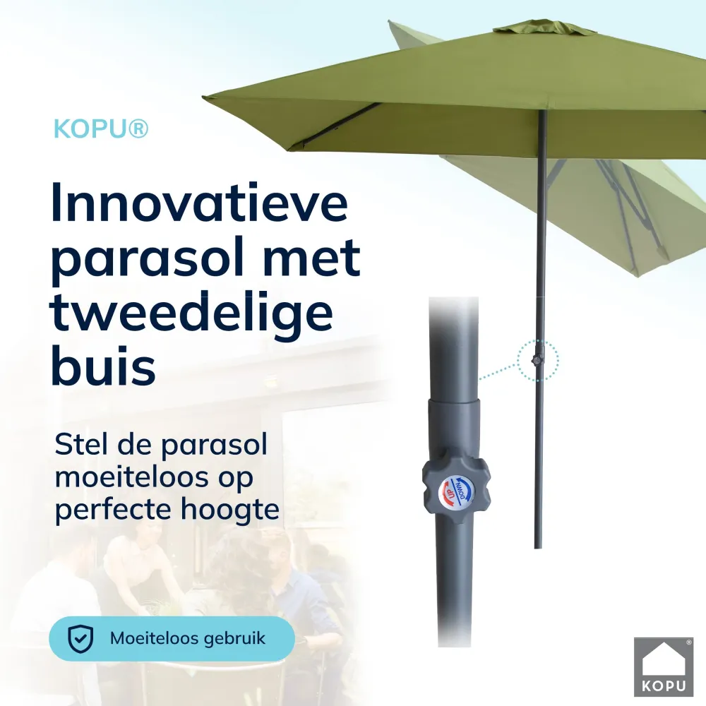 Kopu® Leon Parasol Rechthoek 150x250cm met Hoes en Voet - Balkonparasol Olijf