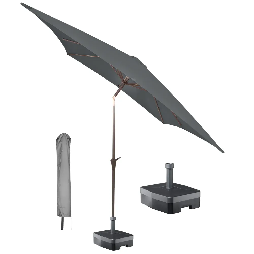 Kopu® Malaga Parasolset Vierkant 200x200 cm met Hoes en Voet - Grijs