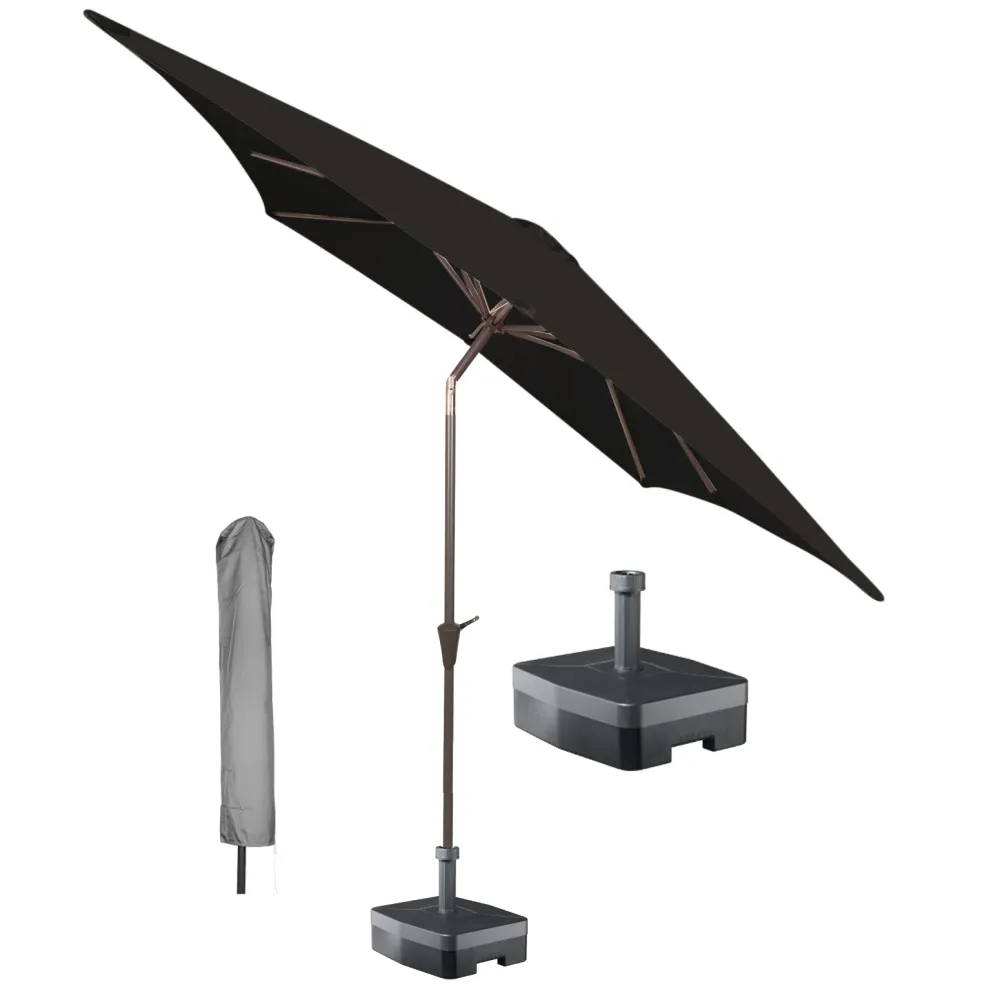 Kopu® Malaga Parasolset Vierkant 200x200 cm met Hoes en Voet - Zwart