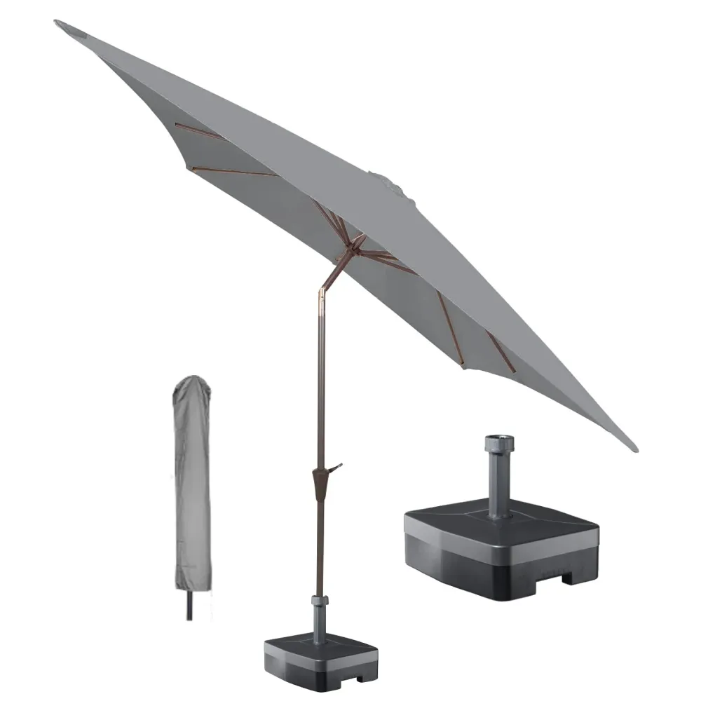 Kopu® Malaga Parasolset Vierkant 200x200 cm met Hoes en Voet - Lichtgrijs