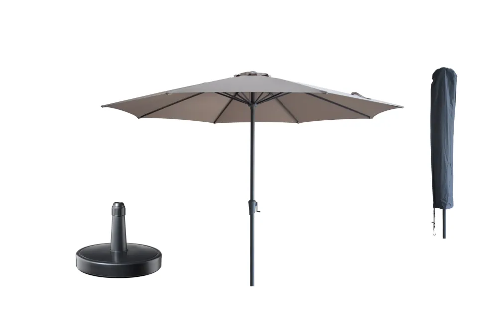 Kopu® Set Madrid 350 cm Grote Parasol Rond met Beschermhoes en Parasolvoet - Taupe