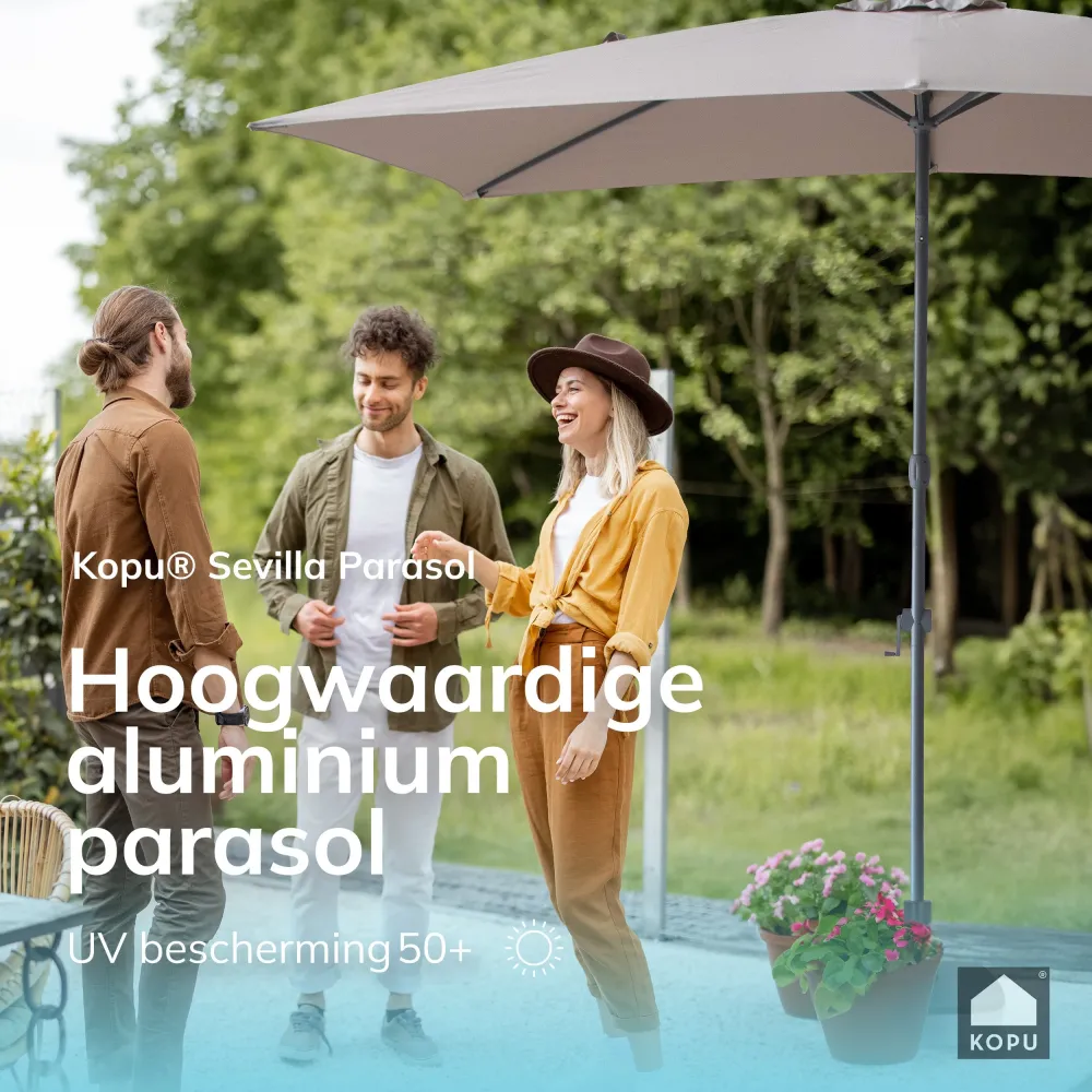 Kopu® Sevilla Parasol Rechthoek 200x300 cm met Hoes - Balkonparasol Taupe