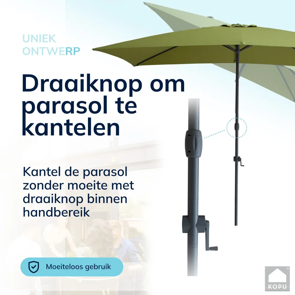 Kopu® Sevilla Parasol Rechthoek 200x300 cm met Hoes en voet - Olijfgroen