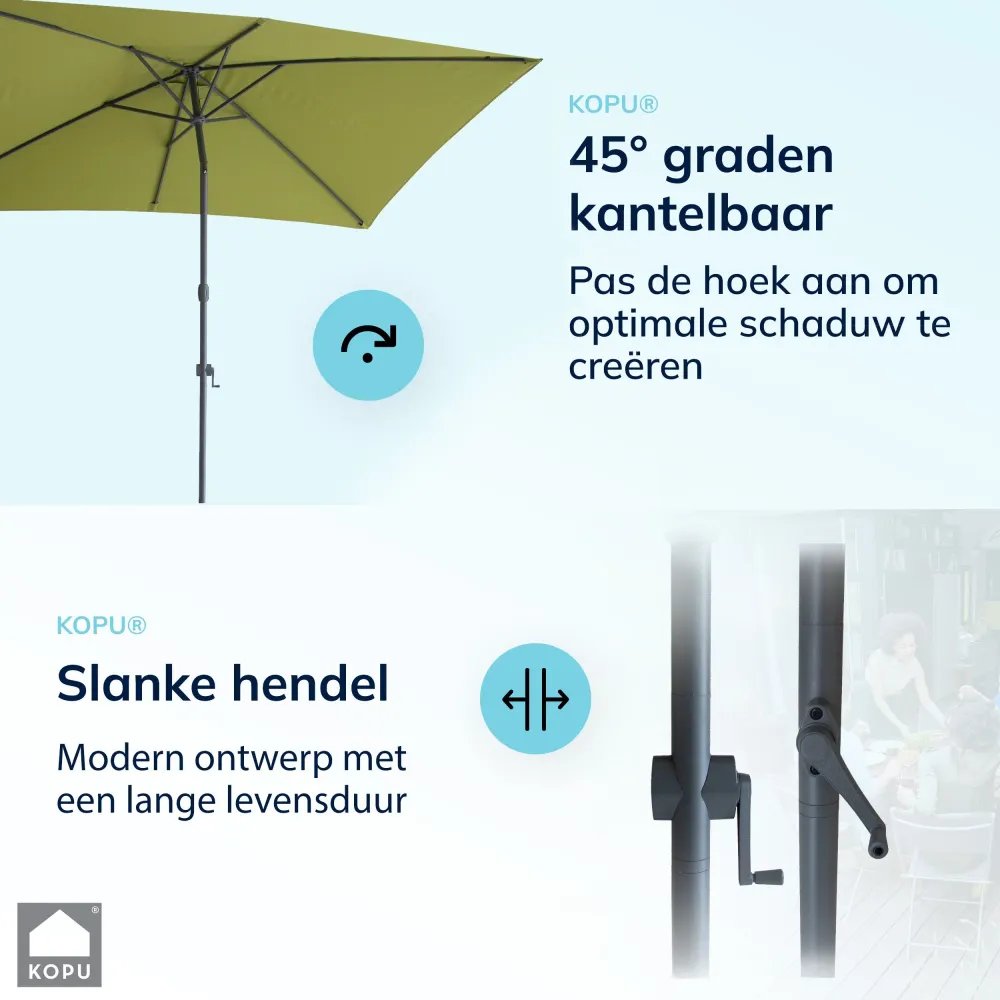 Kopu® Sevilla Parasol Rechthoek 200x300 cm met Hoes en voet - Olijfgroen
