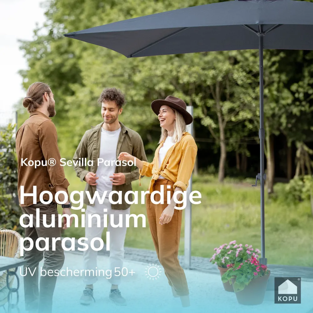 Kopu® Sevilla Parasol Rechthoek 200x300 cm met Hoes en Voet Grijs