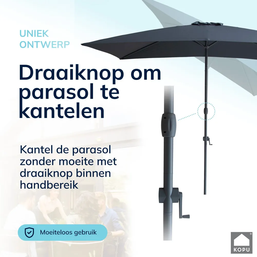 Kopu® Sevilla Parasol Rechthoek 200x300 cm met Hoes en Voet Grijs
