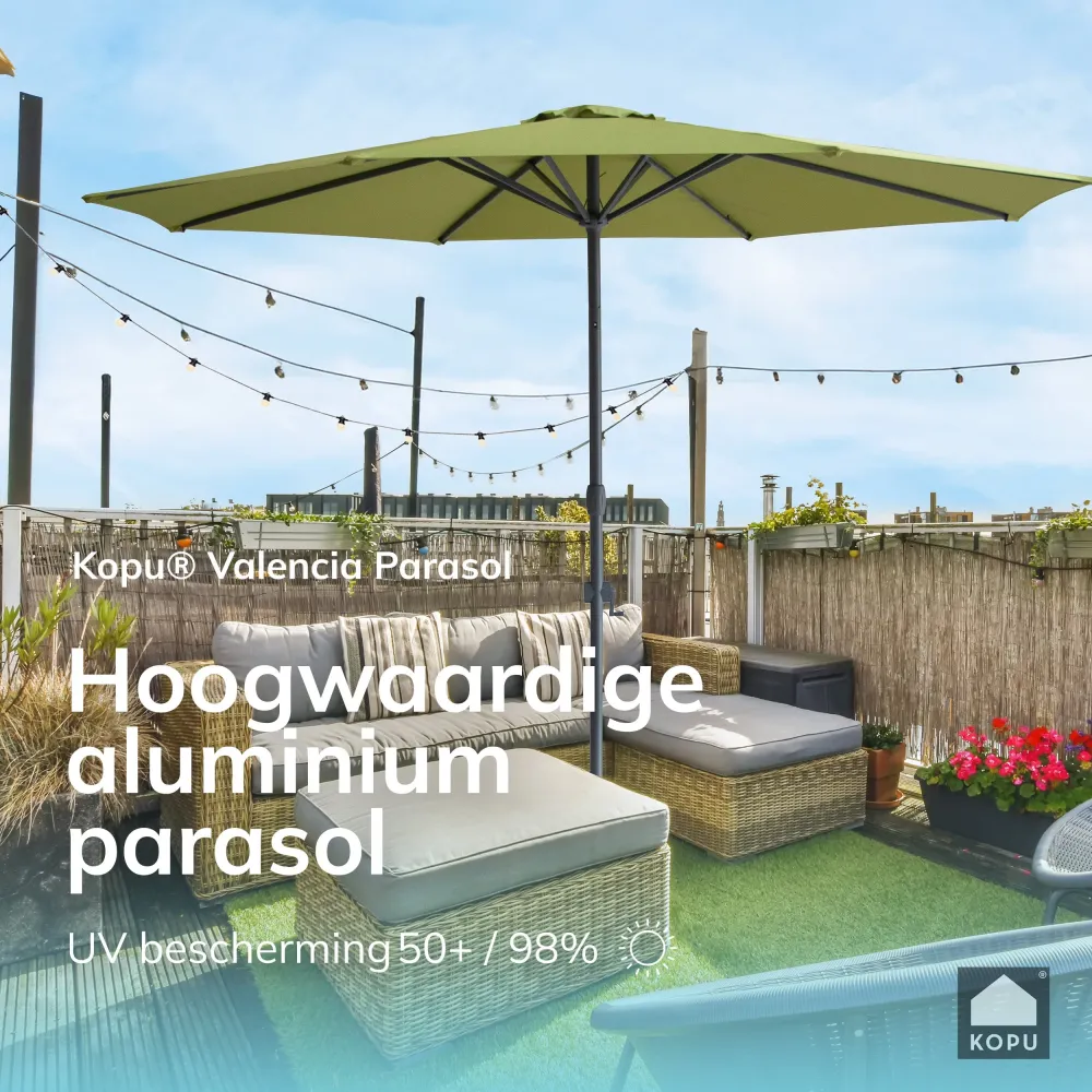 Kopu® Valencia Parasol Rond 300 cm met Beschermhoes en Voet - Olijf
