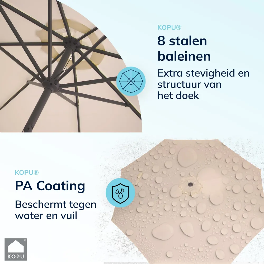 Kopu® Valencia Parasol Rond 300 cm met Beschermhoes en Voet - Creme