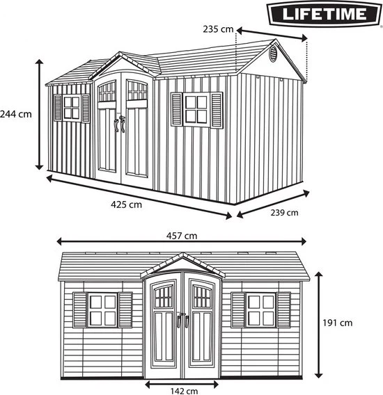 Lifetime - LG23000 - Tuinhuis - Tuinschuur - 244 x 244 x 457 cm