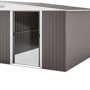 Metalen Tuinschuur met Schuin Dak - Dubbele Vergrendelbare Deuren - 2,8 x 3,45 x 2,01m - Grijs