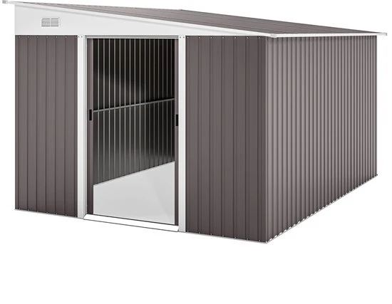 Metalen Tuinschuur met Schuin Dak - Dubbele Vergrendelbare Deuren - 2,8 x 3,45 x 2,01m - Grijs