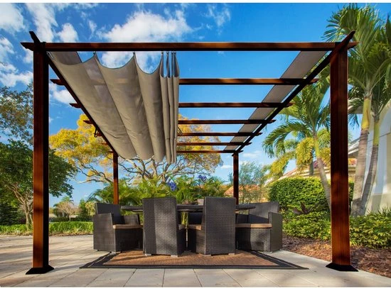 Paragon Outdoor - Aluminium Pergola - 350x350x235 cm - Houtlook Donkerbruin