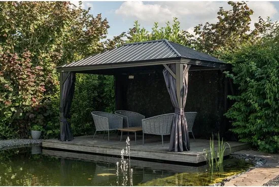 Sojag Aluminium paviljoen Marsala 1216 - Hardtop Gazebo met klamboe 363x483x293 cm - Antraciet