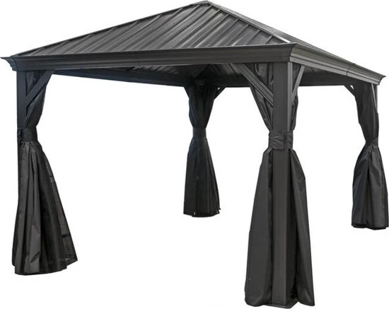 Sojag Aluminium paviljoen Marsala 1216 - Hardtop Gazebo met klamboe 363x483x293 cm - Antraciet