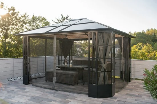 Sojag Aluminium paviljoen Savino - met klamboe - 338x397x280cm Zwart
