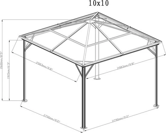Sojag Aluminium Paviljoen Verona 1010 met Klamboe - 298x298x260 cm