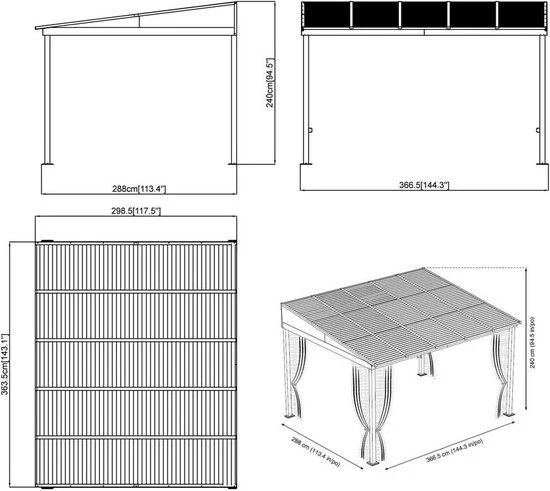 Sojag Aluminium terrasoverkapping Portland 288x367x240cm - antraciet
