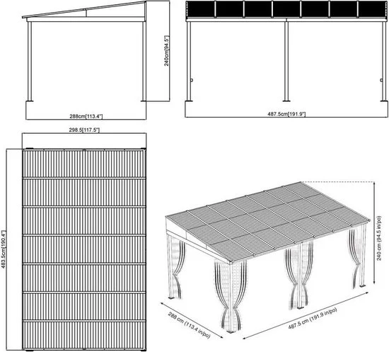 Sojag Aluminium terrasoverkapping Portland 288x488x240cm- antraciet