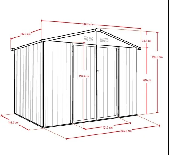 Spacemaker Gereedschapsschuur Metaal - 182x247x197 cm -Grijs