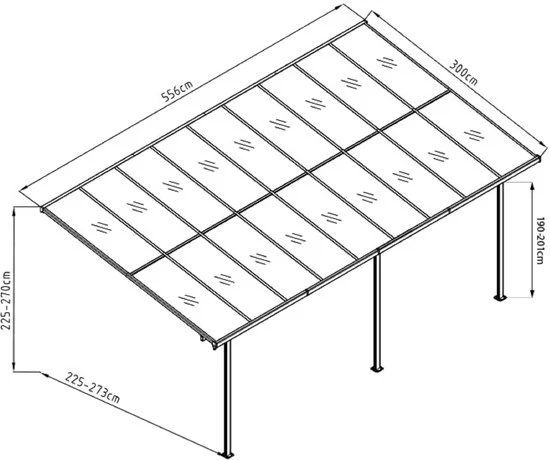 Westmann Aluminium Terrasoverkapping Bruce SI06108 - 300x556x270 cm - Zwart