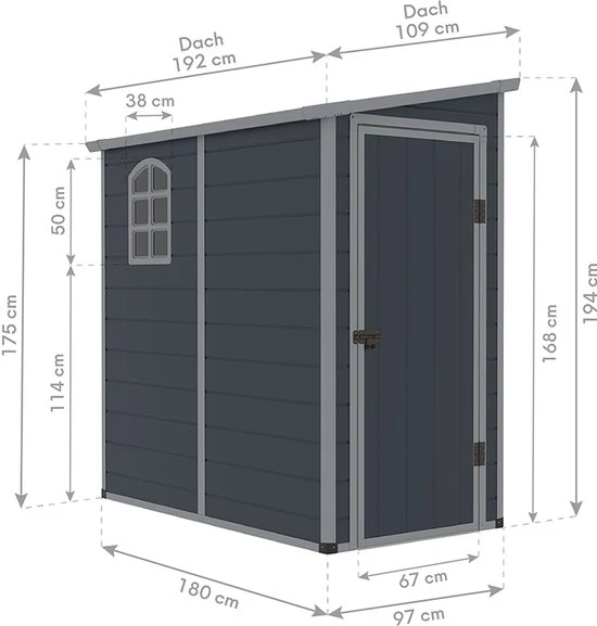 Westmann Kunststof Aanbouw Tuinschuur Hortus M -111x191x194cm - Grijs