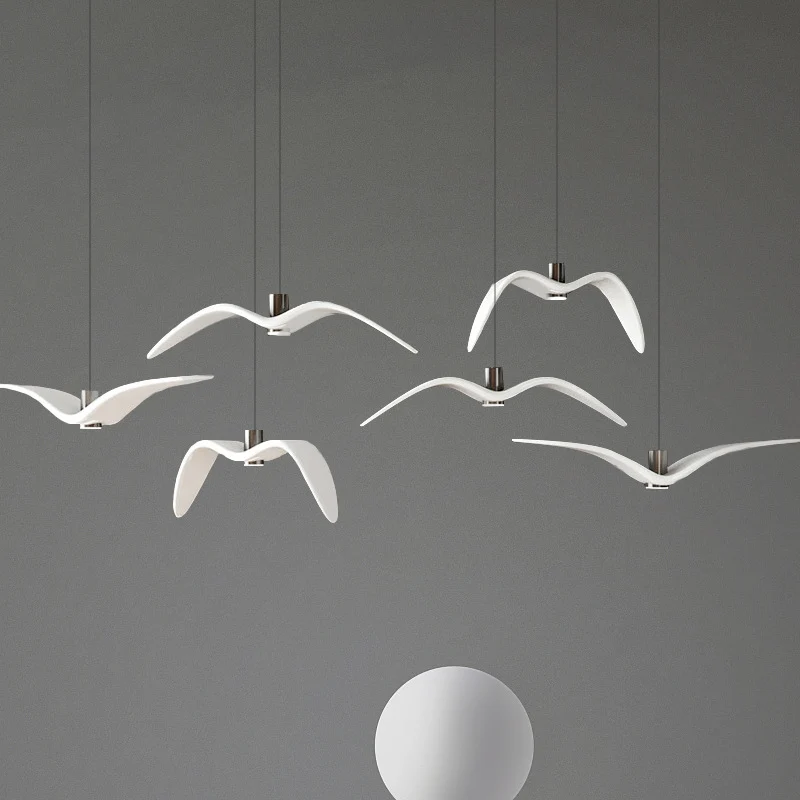 Witte moderne art deco meeuwen hanglamp 1 lichte hanger van harsmateriaal voor eetkamer met neutrale tinten