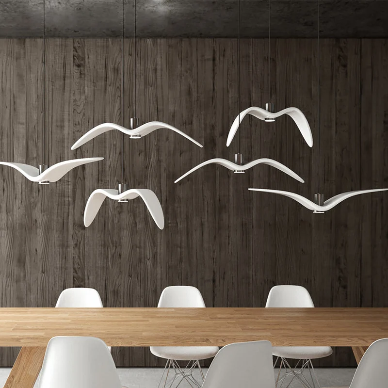 Witte moderne art deco meeuwen hanglamp 1 lichte hanger van harsmateriaal voor eetkamer met neutrale tinten