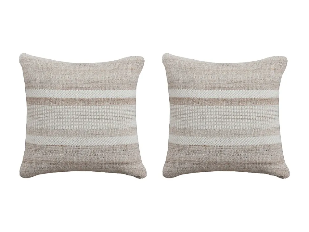 Set van 2 kussens van 100% wol, handgemaakt - 50 x 50 cm - Ivoorwit en lichtbruin - EMMA