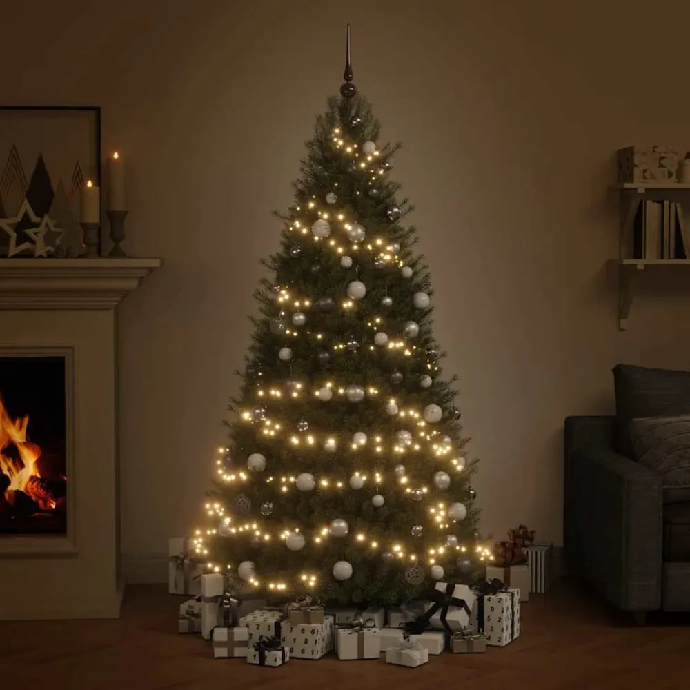 120-delige Kerstballenset met piek en 300 LED's wit en grijs