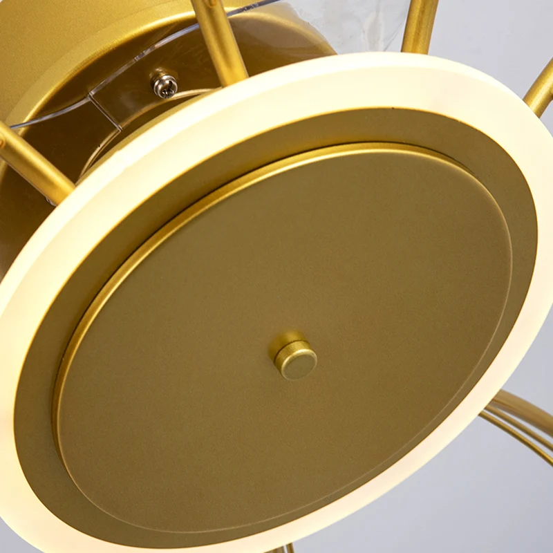3-bladen bal woonkamer hangventilator zacht wit glas postmoderne afstandsbediening semi-inbouwlamp met K9-kristallen