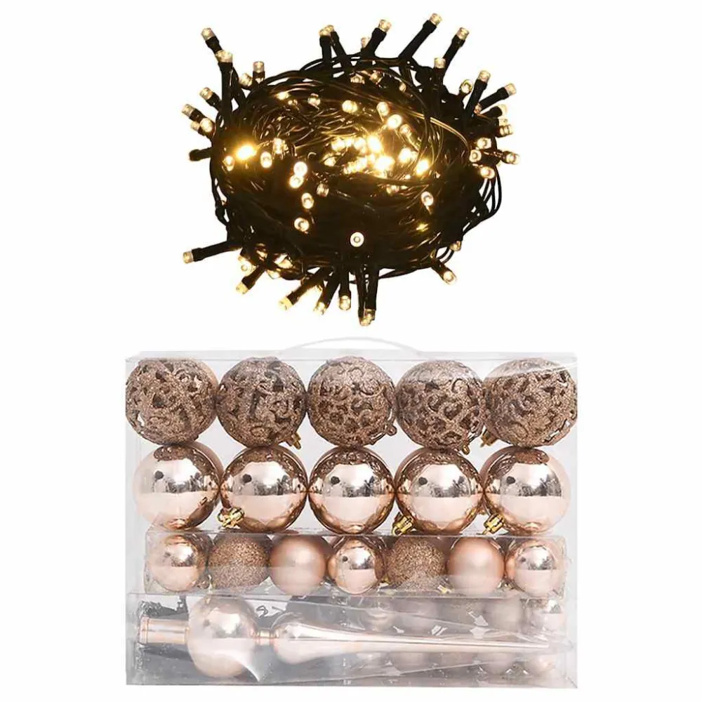 61-delige Kerstballenset met piek en 150 LED's roségoud