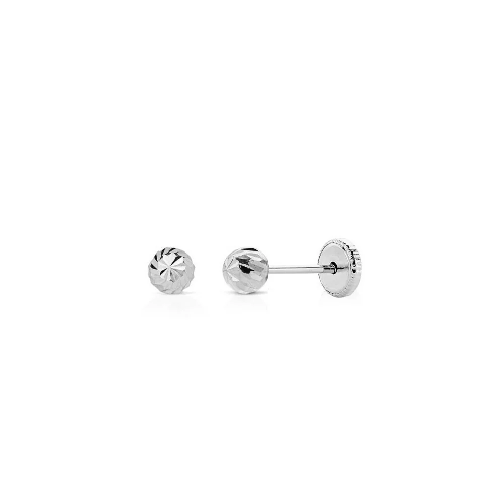 9ct White Verguld Ball 4 mm carved Earrings