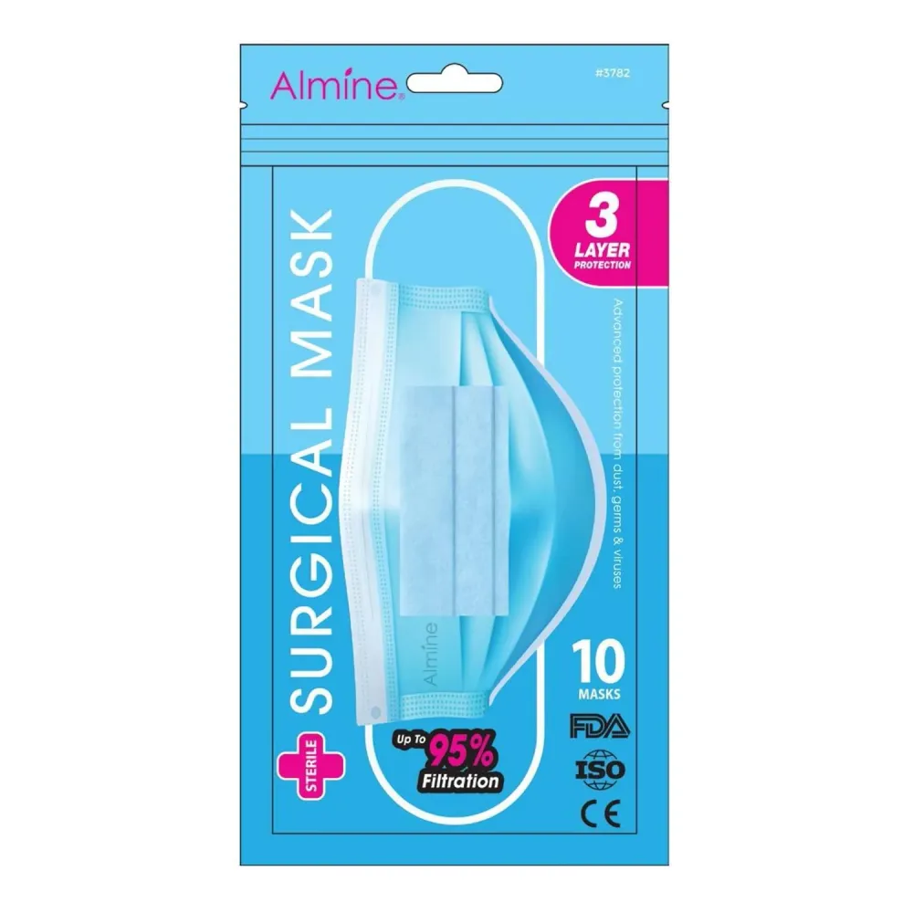 Almine 3-Ply Face Mask One Size 10ct Light Zeeblauw